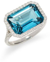 Effy - 14k White Gold, London Blue Topaz & Diamond Halo Ring - Lyst