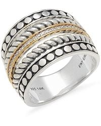 Effy ENY - Sterling Silver, 14k Yellow Gold & 0.10 Tcw Diamond Multi-band Ring - Lyst