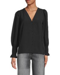 French Connection - Solid Button Front Top - Lyst
