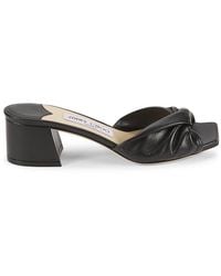 Jimmy Choo - Lyn Heel 45Mm Ruched Leather Block-Heel Slide Sandals - Lyst