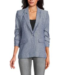 Tahari - Ruched Sleeve Linen Blend Blazer - Lyst