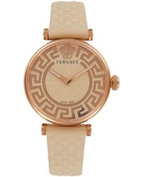 Versace - Greca Chic 35mm Ip Rose Goldtone Stainless Steel & Leather Strap Watch - Lyst