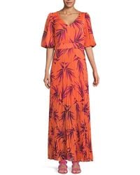 Kensie - Leaf Print Blouson Sleeve Maxi Dress - Lyst