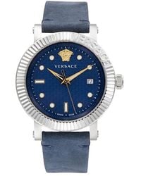 Versace - 42mm Stainless Steel Case & Leather Strap Watch - Lyst