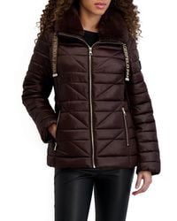 Karl Lagerfeld - Logo Tape Puffer Jacket With Faux Fur Collar - Lyst