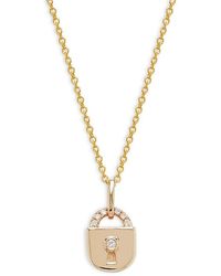 Effy - 14k Yellow Gold & 0.04 Tcw Diamond Lock Pendant Necklace - Lyst