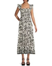 Max Studio - Textured Georgette Smocked Ruffle-Sleeve Maxi Dress - Lyst
