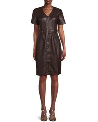 Tahari - Faux Leather Belted Dress - Lyst