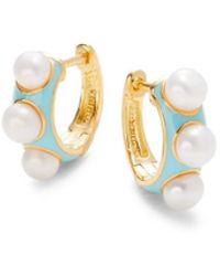 Saks Fifth Avenue Gold Over Silver, Enamel & 4-4.5mm Freshwater Pearl Huggie Hoop Earrings - Metallic