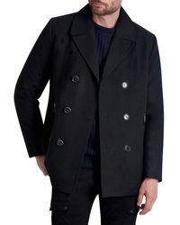 Karl Lagerfeld - Double Breasted Wool Blend Peacoat - Lyst