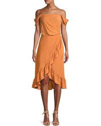 Maje Portefeuille Ruffle Detail Midi Dress - Orange
