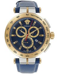 Versace - Aion Chrono 45mm Two Tone Stainless Steel & Leather Strap Chronograph Watch - Lyst