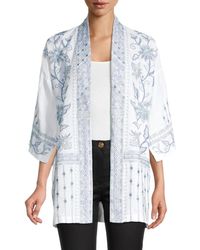 Johnny Was Women's Maike Embroidery Linen Kimono Jacket - White - Size Xs