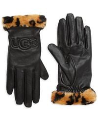 UGG - Logo Leather & Faux Fur Cuff Gloves - Lyst
