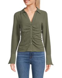 Laundry by Shelli Segal - Ruched Collared Satin Shirt - Lyst