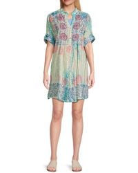 La Moda Clothing - Printed Cotton Mini Cover Up Dress - Lyst