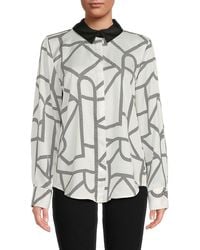 Karl Lagerfeld - Contrast Collar Graphic Print Blouse - Lyst