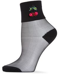 Memoi Cherry-embellished Ankle-length Socks - Black