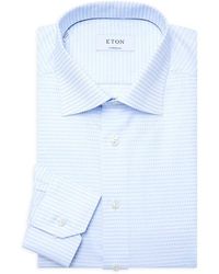 Eton Contemporary-fit Cotton Square-print Dress Shirt - Blue