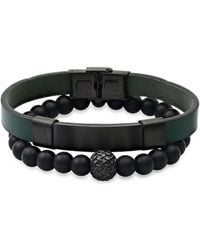 Anthony Jacobs - 2-Piece Stainless Steel, Leather & Lava Beaded Bracelet Set - Lyst