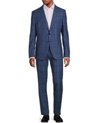 BOSS by HUGO BOSS H-huge-2 Slim Fit Windowpane Virgin Wool Suit - Blue