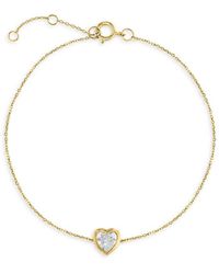 Saks Fifth Avenue - 14k Yellow Gold & White Topaz Heart Bracelet - Lyst