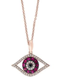 Effy - 14k Rose Gold Pink Ruby, Black & White Diamond Evil Eye Pendant Necklace - Lyst