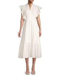 BCBGMAXAZRIA Textured Ruffle Dress - White