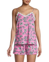 Kensie Floral-print Pajama Short Set - Pink