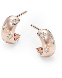 EF Collection - 14k Rose Gold & 0.11 Tcw Diamond Starburst Bubble Huggie Earrings - Lyst