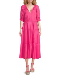 AREA STARS - Side-Tie Tiered Midi-Dress - Lyst