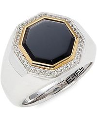 Effy - 14k Yellow Goldplated & Sterling Silver Onyx Signet Ring - Lyst