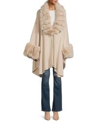 Saks Fifth Avenue - Faux Fur Trim Asymmetric Ruana - Lyst