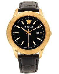 Versace - 42mm Ip Stainless Steel & Leather Strap Watch - Lyst