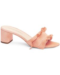 Loeffler Randall Vera Ruffled Suede Block Heel Slides - Pink
