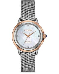 Citizen 32mm Mother Of Pearl, Stainless Steel Eco Drive Diamond Studded Watch - Metallic