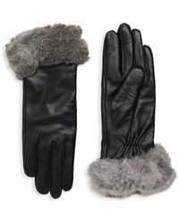 Surell Dyed Rabbit Fur-trim Leather Gloves in Black Womens Accessories Gloves 