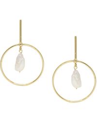 Ettika - 18k Gold Plated Metal & Freshwater Pearl Drop Hoop Earrings - Lyst