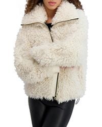 Karl Lagerfeld - Oversized Faux Shearling Jacket With Faux Leather Trim - Lyst