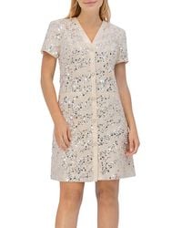 Eliza J - Bouclé Shift Dress With Sequin And Satin Trim - Lyst