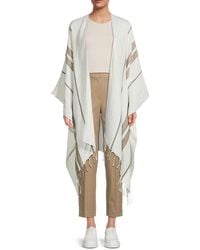 Brunello Cucinelli - Linen Blend Ruana Stripe Fringe Ruana - Lyst