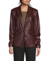 Central Park West - Ruched Sleeve Faux Leather Blazer - Lyst