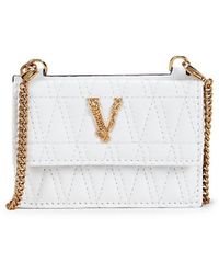 Versace Quilted Leather Chain Card Holder - White