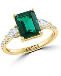 Effy - 14K, Lab-Grown Emerald & 0.54 Tcw Lab-Grown Diamond Ring - Lyst