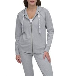 DKNY - Logo Drawstring Zip Hoodie - Lyst