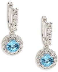 Effy ENY - Sterling Silver, Diamond & Blue Topaz Drop Earrings - Lyst