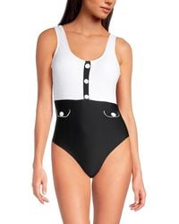 Karl Lagerfeld - 'Colorblock Ribbed One-Piece Swimsuit - Lyst