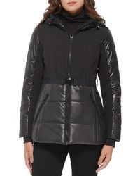 Guess - Mixed Media Belted Hooded Puffer Jacket - Lyst