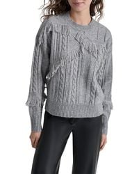 DKNY - Fringed Cable-Knit Drop Shoulder Sweater - Lyst
