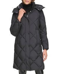 DKNY - Diamond Quilted & Hooded Puffer Coat - Lyst
